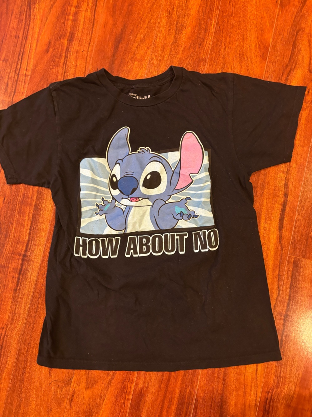 Disney Black Tee with Blue and Pink Stitch Graphic